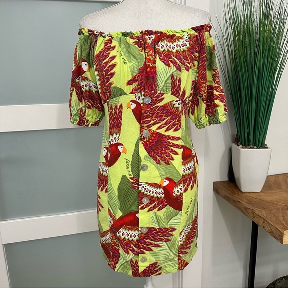 Farm Rio Macaw Print Off Shoulder Baby Doll Dress SZ P = Small Multicolor GUC - Picture 1 of 8